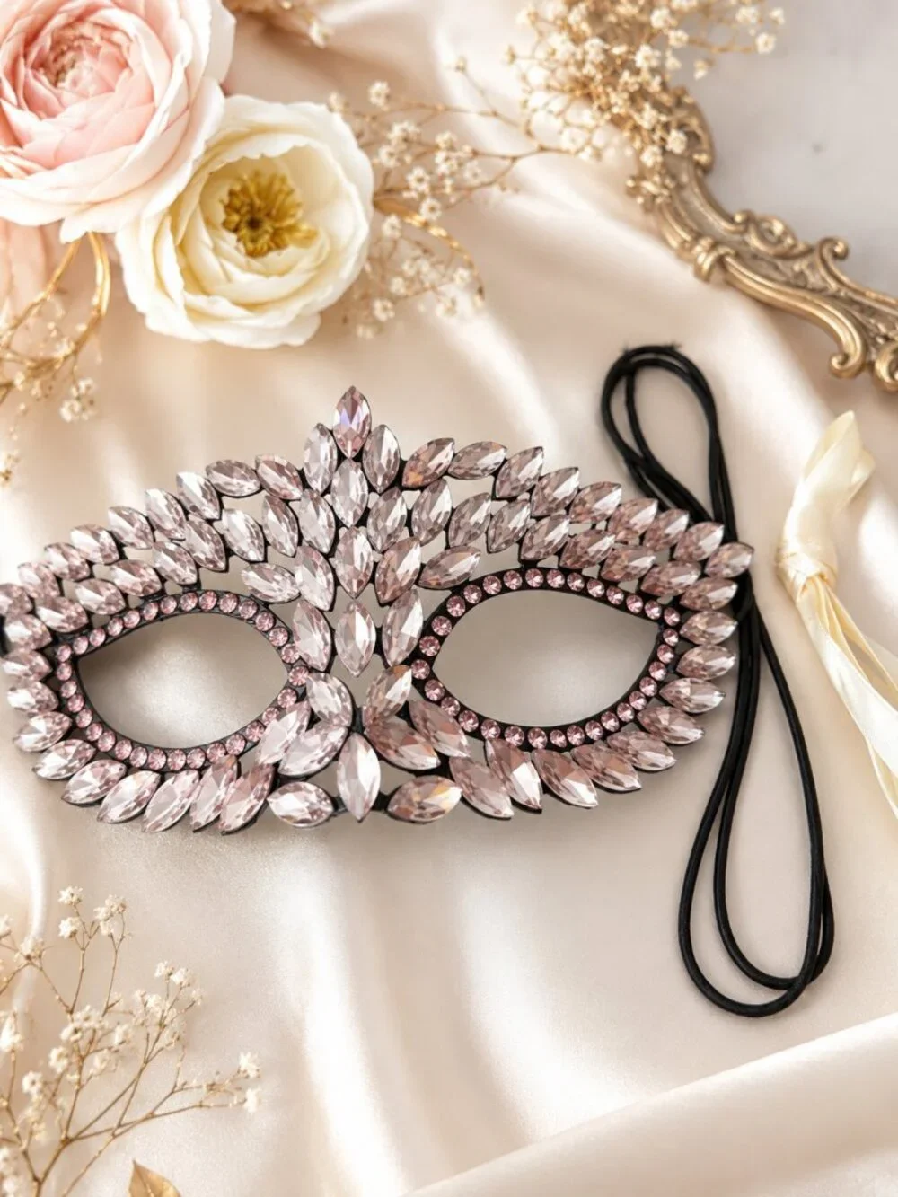 Baby Pink Rhinestone Eye Mask, Masquerade Ball Accessory, Theater and cosplay